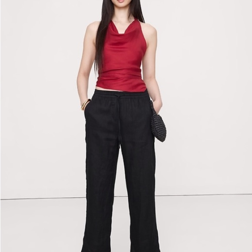 Banana Republic Linen Pull-on Black Wide Leg Ankle Pants. Size Small.